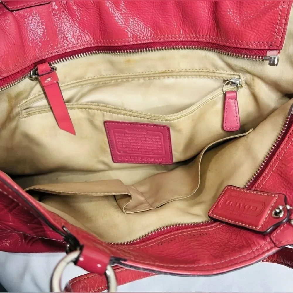Coach Designer Gallery Embossed Pink Red Leather Tote Bag Purse Handbag